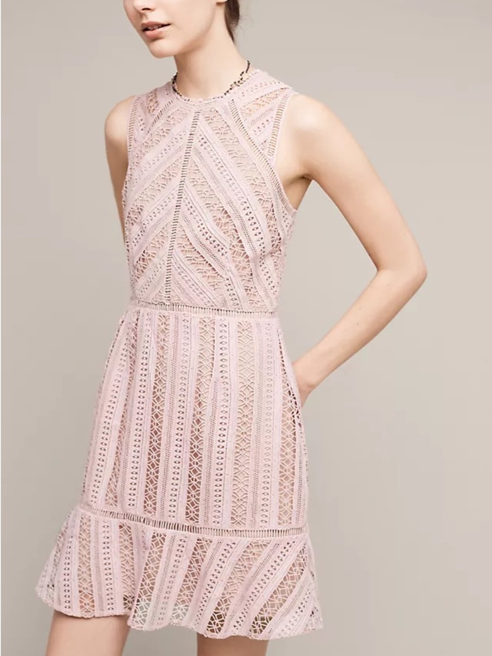 HD in Paris Anthropologie Pink Lace Crochet Dress XS Petite Mini Prom Cocktail